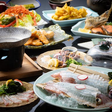もつ鍋と游漁 游漁庵 福岡本店_(NEW)季節地魚コース】飲み放題時間無制限付 いかの活造り&玄海地魚メイン/アラカルトコース