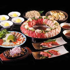 【炊き肉(牛・豚・ホルモン)コース】肉寿司や牛中落ちカルビステーキなど全7品