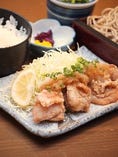 鶏のから揚げおろしポン酢とそばセット