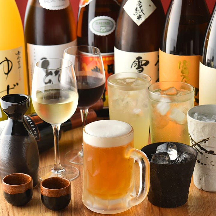 ビール、日本酒、果実酒などご満足いただける飲み放題メニュー