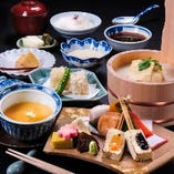 ランチ限定【季節の京ごのみ】名物ゆば桶付「みやこ」汲み上げゆば、豆乳入り茶碗蒸しなど気軽なミニコース