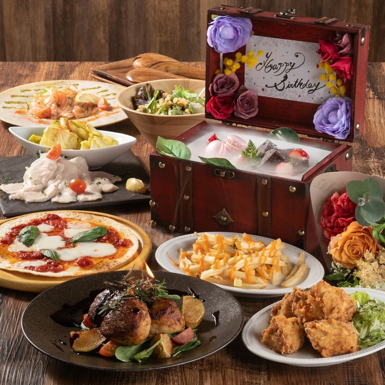 誕生日 記念日 サプライズなど 京都 河原町の夜景が一望出来る 全8品 宝箱プレートコースの詳細 夜景 河原町 天使 悪魔のチーズフォンデュ 京都テラス 木屋町 先斗町 居酒屋 ぐるなび