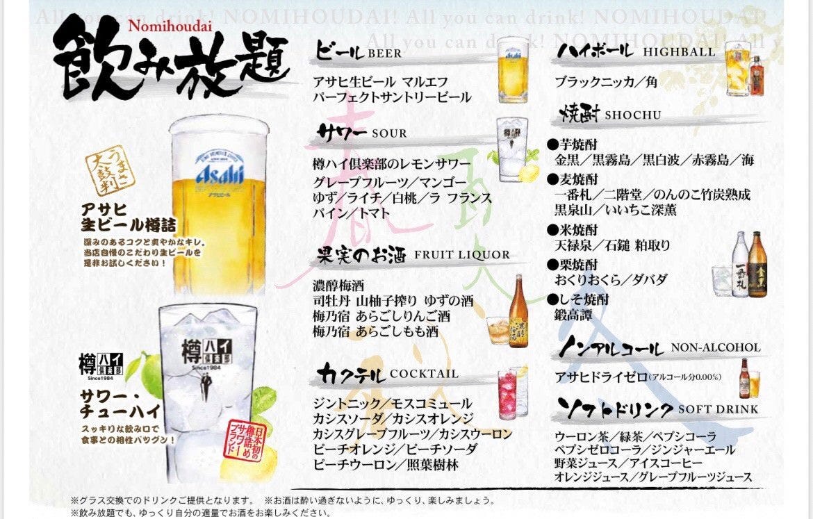 単品飲み放題コース150分￥2,200(税込み)の詳細｜鉄板・地鳥 鐵（てつ