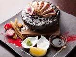 生本マグロの石焼き〜おろしポン酢、ピンク岩塩、わさび〜