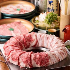 【2H食べ放題】ロース牛と豚肉 「なべやの鍋・食べ放題プラン」 （全3品）各種宴会・食事会