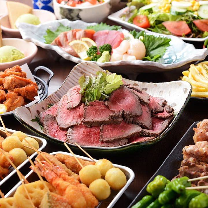 迷ったらこれ 3時間飲み放題付 あぶらやコース 串揚げ 串焼き人気メニュー目白押し 大充実 全10品の詳細 個室 京串揚げ あぶらや 宇治 居酒屋 ぐるなび