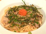 めんたいこと生麩とまいたけのパスタ（めんふ）