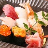 本日の握り寿司盛り合わせ　厳選した鮮魚を使用しました。〆にもアテにも間違い無し！