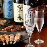 冷えた地酒をワイングラスで♪日本酒の香りがよくわかるんです！