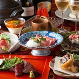 『扇～OUGI～』黒毛和牛イチボの炭火焼き/黒毛和牛ブリスケの出汁しゃぶなど全9品