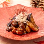 【秋ランチ】秋茄子と鶏ハラミの自家製味噌炒め