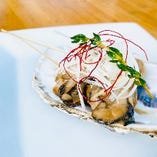 牡蠣と白葱のオイル串