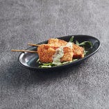 レバーケーゼハムカツ串揚げ / Fried Leberkase Sticks with Gorgonzola Sauce