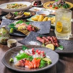 全席個室 地鶏酒家 黒かしわ 下関_【120分飲み放題付】刺身5種に黒かしわとり天、サーロインステーキ等♪当店人気No.1『黒かしわ定番コース』