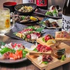 全席個室 地鶏酒家 黒かしわ 下関_【無制限飲み放題で日本酒も!】刺し身5種,鶏刺4種,馬刺し,ももの炭焼含コース8,800円