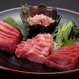天然本まぐろ刺身盛り合わせ	Assorted Wild Bluefin Tuna Sashimi