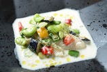 白身魚のムニエル そら豆と彩野菜のクリームソース