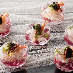 甘えびのマリネ キャビアと昆布ゼリーで仕上げて