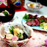 【個室確約！！】個室プラン 仙台名物牛タンと仙台牛モモ肉が一緒に愉しめる　旬の彩り会席　嵯峨