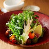 色とりどりの旬野菜を使った「KANADE SALAD」。旬の新鮮野菜にこだわっています。