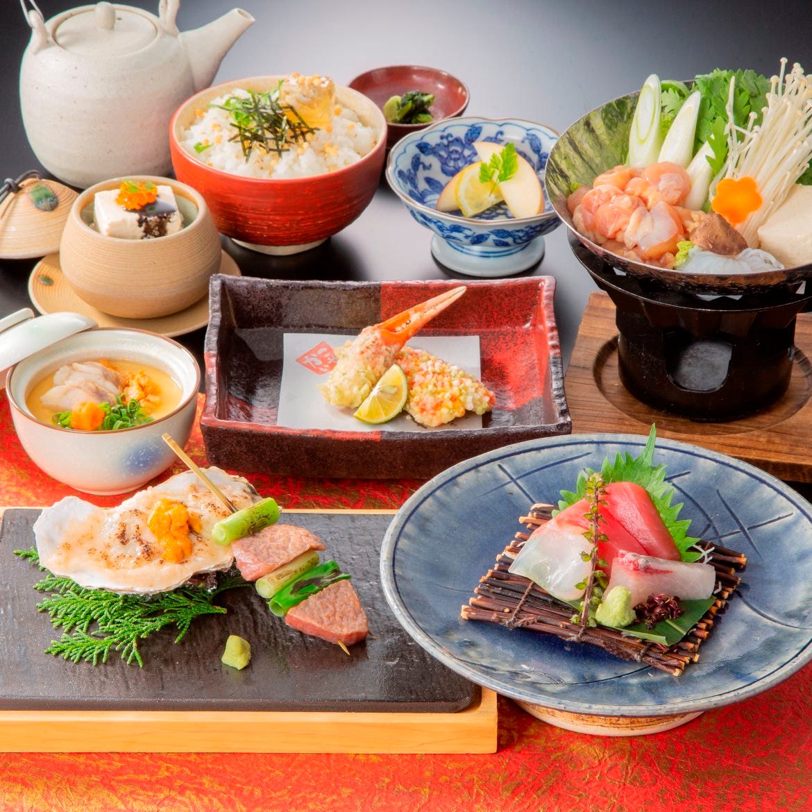 全品個人盛 飲み放題付 松阪牛や名古屋コーチンに鮟鱇や牡蠣など旬の魚介も味わう 月冴会席の詳細 個室 炉端料理 かこいや名古屋金山店 金山 東別院 居酒屋 ぐるなび