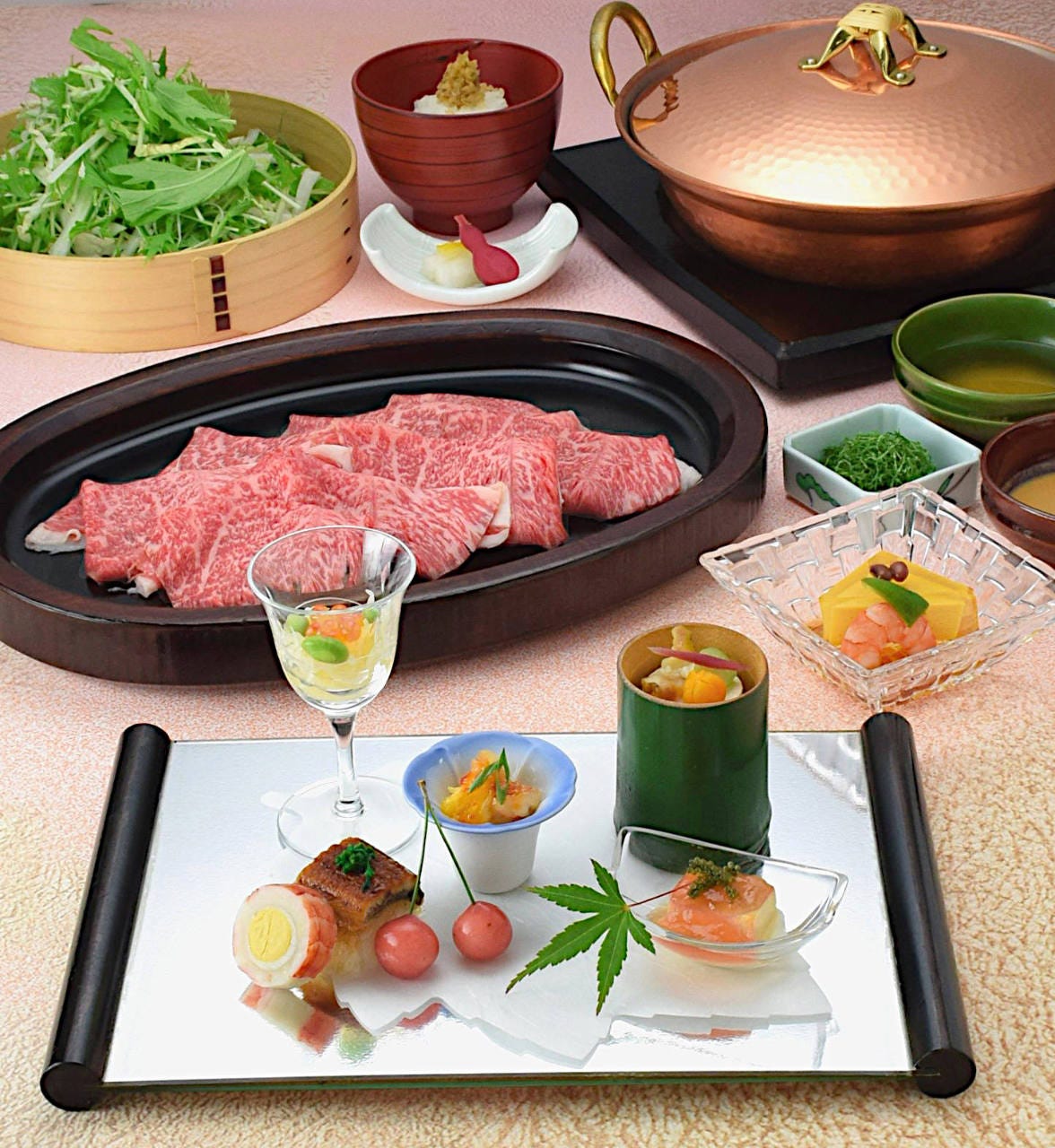 月亭 本店新宿 コース：彩り八寸と特選牛のしゃぶしゃぶセット〈全5品