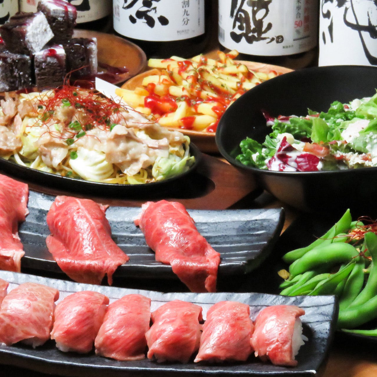 3時間飲み放題 8品最大無制限飲放 肉寿司 3500円の詳細 隠れ家個室 食べ飲み放題 楸 ひさぎ 浜松店 浜松駅周辺 居酒屋 ぐるなび