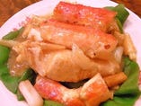 タラバ蟹の葱、生姜炒め