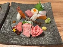 近江牛と海の幸の刺身盛り合わせ