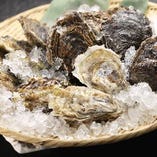 殻付きの生牡蠣、夏季は岩ガキがたのしめます。