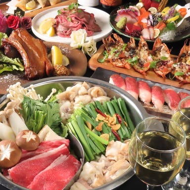 Creation Dining JINGA (ジンガ)_《宴会コース【6,000円】120分飲み放題》白老牛すき焼きと明太モツ鍋 お刺身盛り 牛ステーキなど全8品