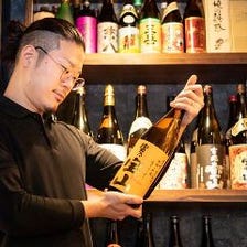 厳選された焼酎、日本酒は常時40種類