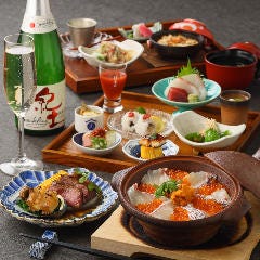 虎連坊 ヒルトンプラザウエスト店_旬香【旬前菜8種と和牛ステーキ・鉄釜炊き鯛めしなど季節の全15品を愉しむプラン】≪日本酒５種飲放付≫