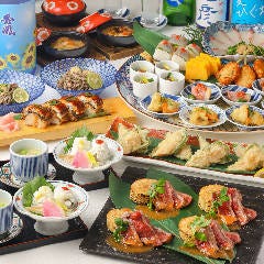 虎連坊 ヒルトンプラザウエスト店_夏≪日本酒全5種入飲放題付≫華　鱧落とし・日本酒を愉しむ夏鉢と黒毛和牛ステーキを堪能