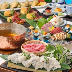 虎連坊 ヒルトンプラザウエスト店_≪日本酒17種付飲放題≫(華）夏酒肴3種盛・本鮪・鱧の刺身『鱧のしゃぶしゃぶ』を堪能コース