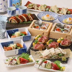 虎連坊 ヒルトンプラザウエスト店_夏《日本酒５種飲放題》響&times;夏酒肴・特選鮮魚刺身・鱧・金目鯛&times;黒毛和牛ステーキを堪能プレミアムコース