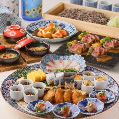 虎連坊 ヒルトンプラザウエスト店_夏≪日本酒5種付飲放題≫虎・季節の夏鉢と名物アジフライ黒毛和牛ステーキ堪能コース