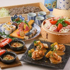 虎連坊 ヒルトンプラザウエスト店_土日祝限定≪日本酒5種付飲放題２時間付　遊コース　夏の食材・黒豚と野菜の蒸篭むし・鶏の幽庵焼き愉しむ