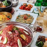 韓国料理が初めての方にもおすすめ☆自家製の醤油ダレで牛ロースとたっぷりのお野菜を炒めたプルコギ鍋のコース
