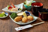 刺身・カキフライ定食　カキ3ケ