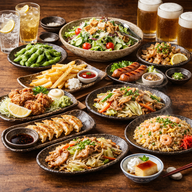 【全35品食べ飲み放題3490円 】 居酒屋 アジト 大宮店_『満足コース』グリルソーセージや揚げ餃子含10品 3時間飲み放題付 5000円⇒4000円