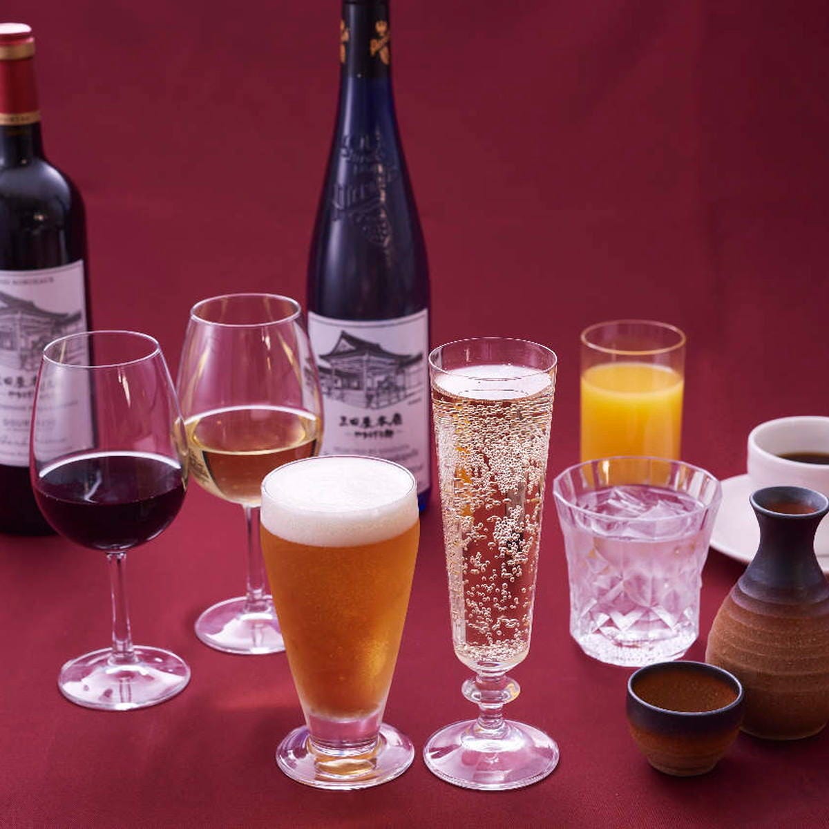 お酒はワインのほかに、ビール、梅酒、地酒、焼酎もございます