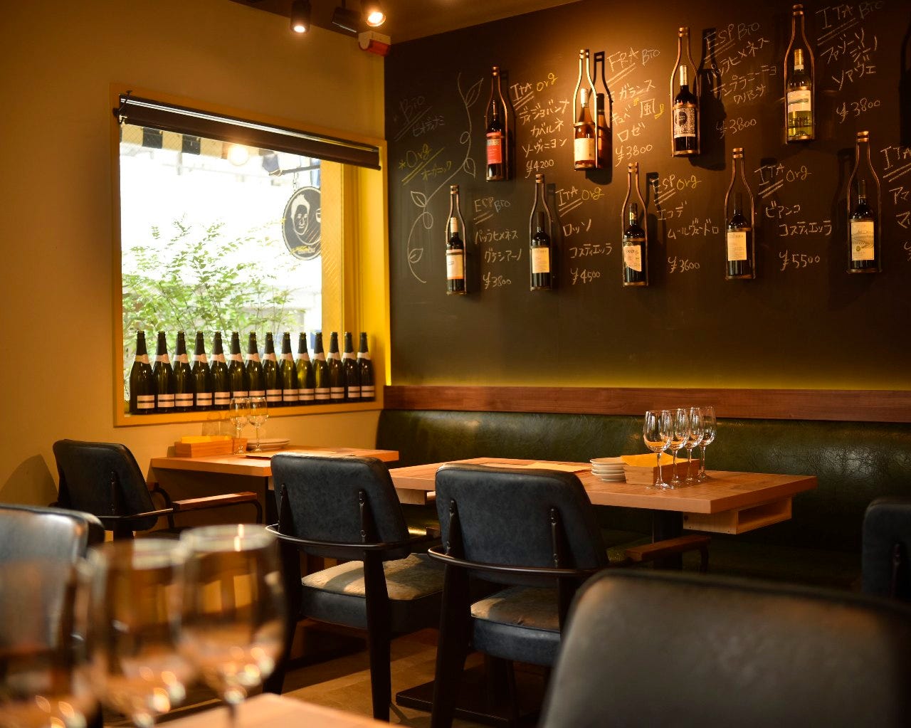 ワインが飾られたトラットリアバンブゥ 溝の口駅前店の店内