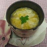 クリームチーズ豆乳蒸し　湯葉と坂本菊餡にて