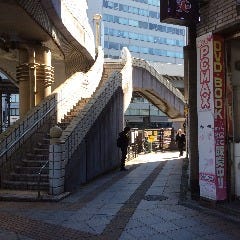 歩道橋の下が昭和通りです。当店までもう少しです。道沿いに直進します。