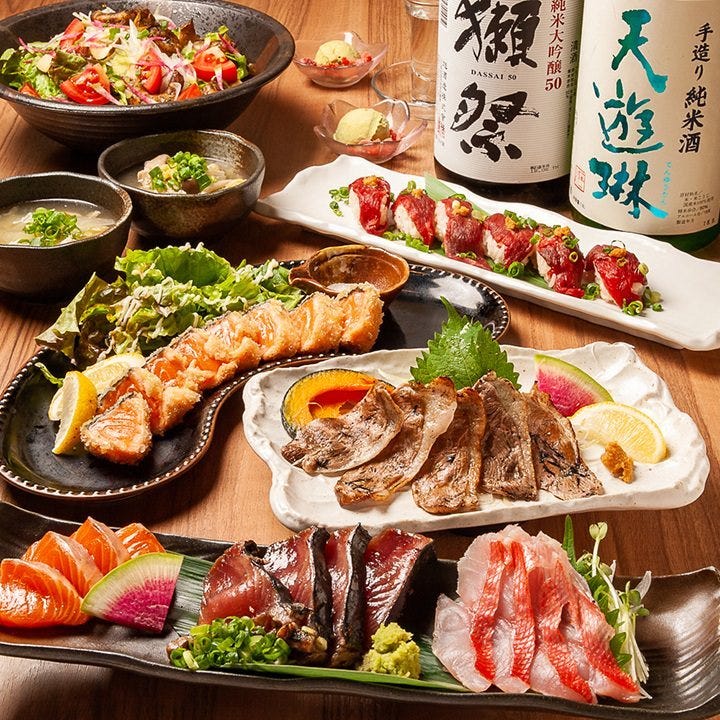 大人気 わら焼き満喫コース 鰹の塩たたき含む刺身盛り 牛肉の藁炙り丼等８品 1分 飲放付 4000円の詳細 北海道海鮮 個室居酒屋 あくと すすきの店 札幌すすきの 居酒屋 ぐるなび