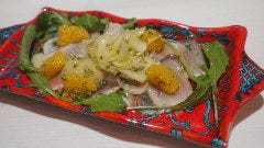 シチリア風燻製メカジキカルパッチョ・オレンジ・セロリのサラダ