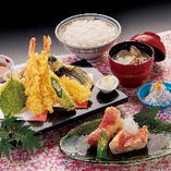 天ぷら、煮魚漁師定食