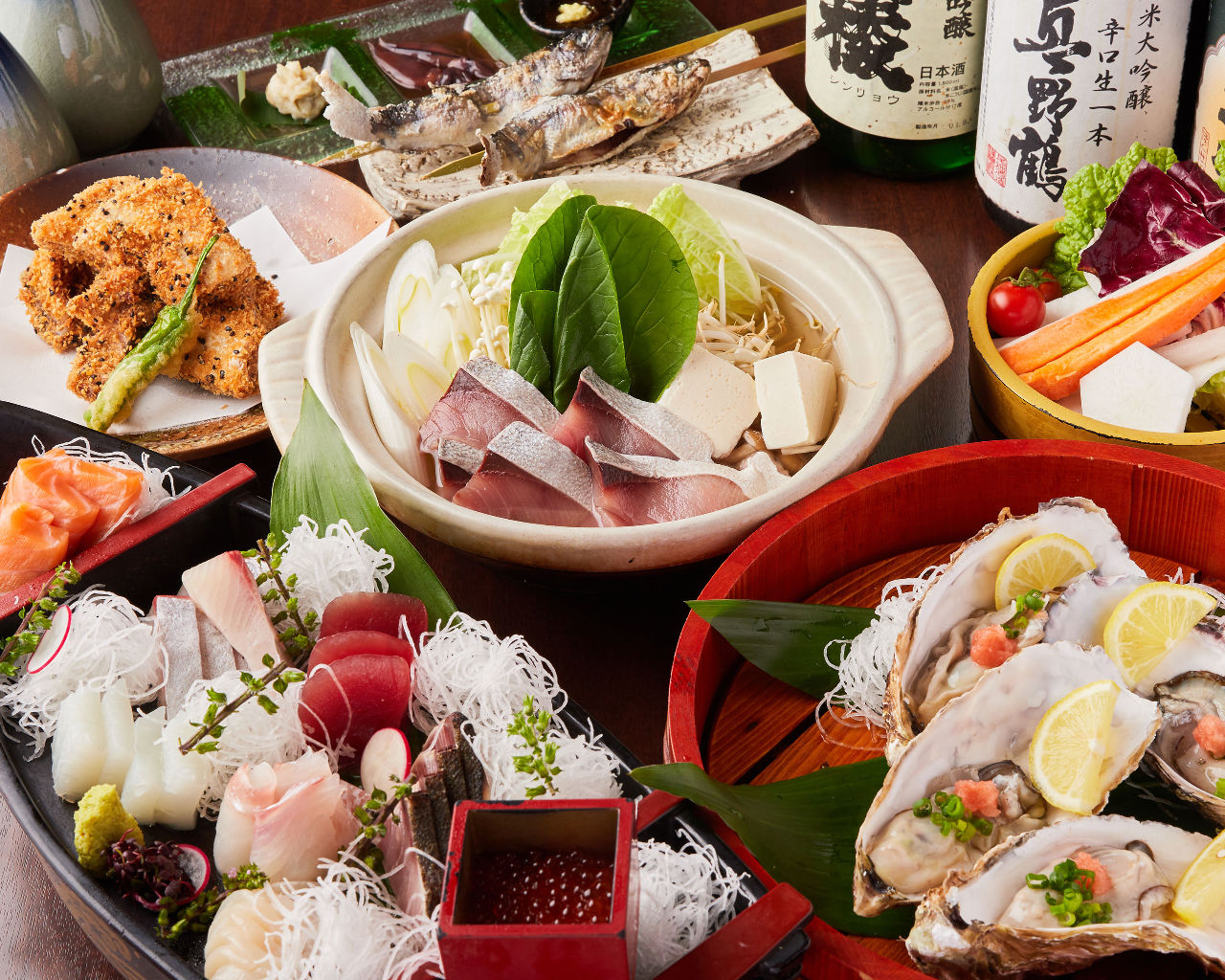 上野の人気居酒屋旬の牡蠣と旨い日本酒 今日ワ魚でおすすめの魚まつりコース