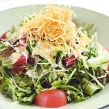 リバブリックグリーンサラダ オニオンドレッシング：彩り野菜に赤玉葱のドレッシングで。スパイス料理の箸休めに